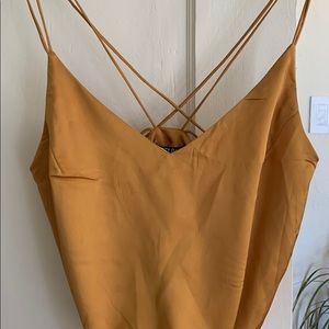 Nastygal gold silk bodysuit spaghetti strap top